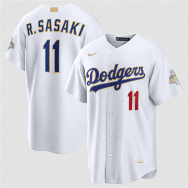 Men's White Los Angeles Dodgers #11 Roki Sasaki 2026 Gold Collection Stadium Stitched Baseball Jersey